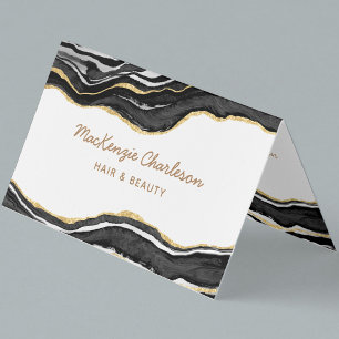 Zwart Marmer Agaat Goud Glitter QR code Visitekaartjes