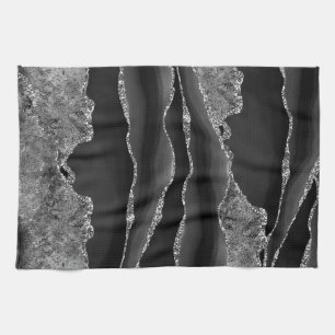 ZWART MARMER AGAAT ZILVER GLITTER GLAM THEEDOEK