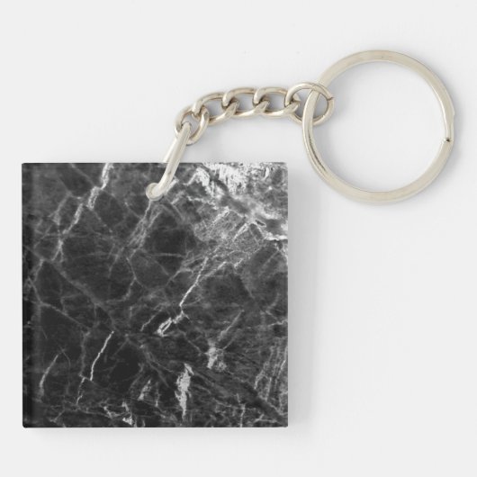 Zwart Marmer Creëer Uw Eigen Monogram Vierkant Sleutelhanger (Achterkant)
