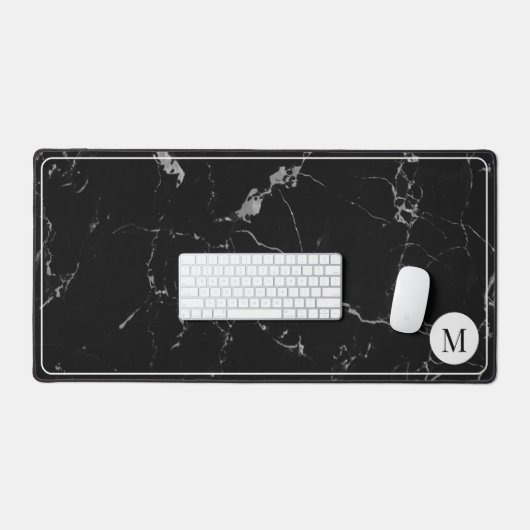 Zwart marmer elegant monogram bureaumat (Keyboard & Muis)