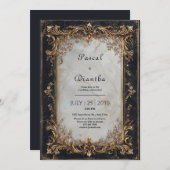 Zwart marmer en goud  bruiloft kaart (Voorkant / Achterkant)