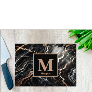 Zwart marmer en gouden ader monogram snijplank
