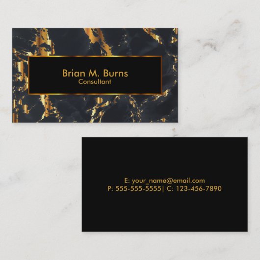 Zwart marmer- en metallisch Gold-ontwerp Visitekaartje (Voorkant / Achterkant)