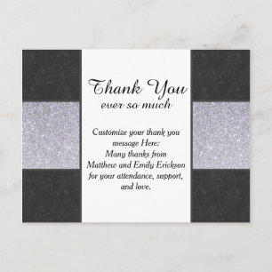 Zwart Marmer en Zilver Glitter Panel Design Briefkaart