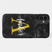 Zwart marmer initiaal iphone/samsung hoesje (Achterkant (horizontaal))