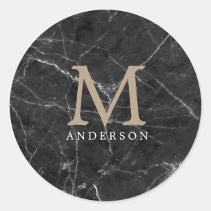 Zwart Marmer Mannelijk Dubbel Monogram Ronde Sticker