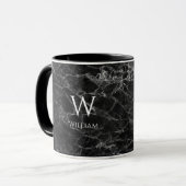Zwart Marmer Monogram Naam Modern Wit Initiaal Mok (Voorkant links)