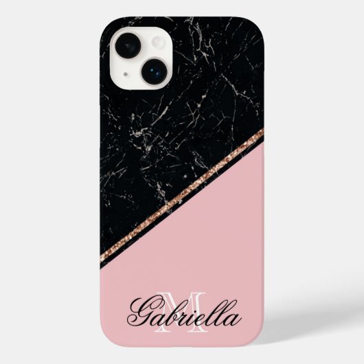 Zwart Marmer Roos Gouden Glitter Case-Mate iPhone Case (Achterkant)