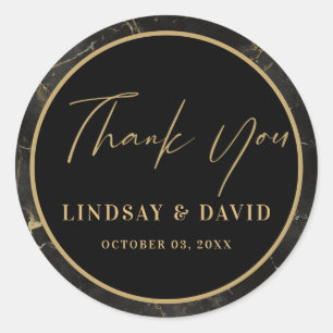 Zwart marmeren agaat gouden rand ronde sticker