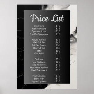 Zwart marmeren nagelstudio Prijslijst Menu Poster