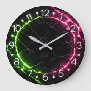 Zwart Marmeren Neon Klokontwerp Grote Klok