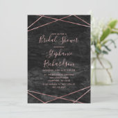 Zwart Marmeren Roos Gouden Bruidsdouche Uitnodigin Kaart (Staand voorkant)