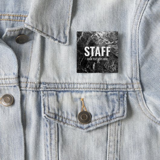 Zwart Marmeren Sjabloon  Tekst Personeel Vierkante Button 5,1 Cm (In situ)