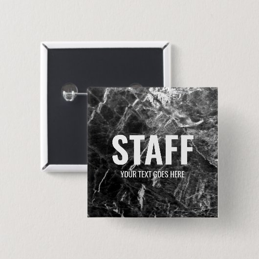 Zwart Marmeren Sjabloon  Tekst Personeel Vierkante Button 5,1 Cm (Voorkant /achterkant)