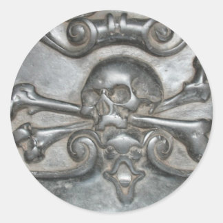 Zwart marmeren stenen schedel en Botten Pirate Sti Ronde Sticker