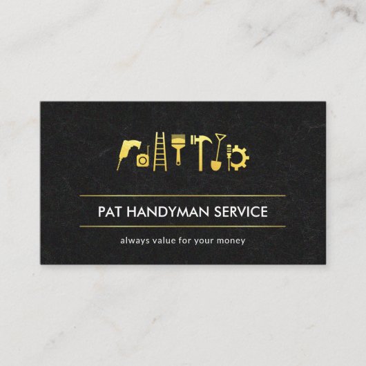 Zwart Marmeren Textuur Goud Handyman Gereedschapsl Visitekaartje (Voorkant)