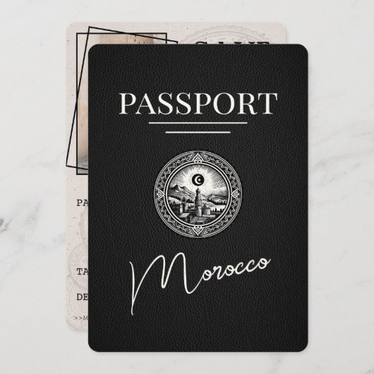 Zwart Marokko paspoort Bewaar de datum Save The Date (Voorkant / Achterkant)