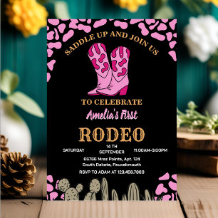 Zwart Meisje Afgerond Eerste Rodeo 1e Verjaardagsf Kaart