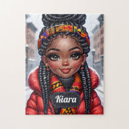 Zwart meisje Afrikaans Amerikaans met vlechten Legpuzzel