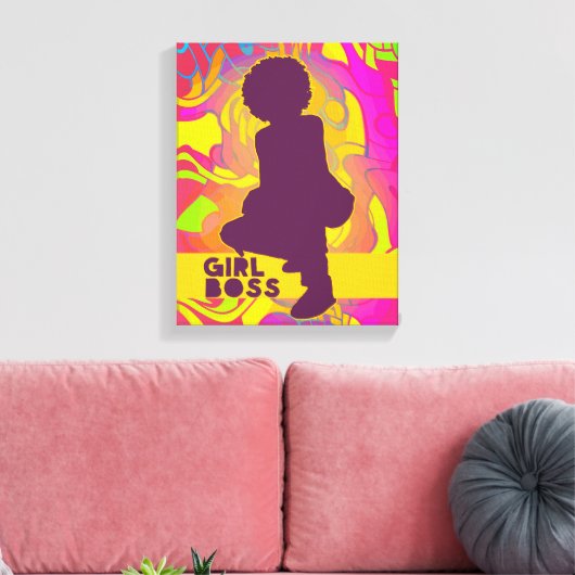 Zwart Meisje Baas Met Afro Groovy Neon Psychedelic Canvas Afdruk (Insitu (Woonkamer))