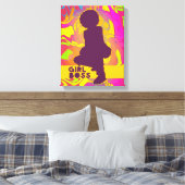 Zwart Meisje Baas Met Afro Groovy Neon Psychedelic Canvas Afdruk (Insitu (Slaapkamer))