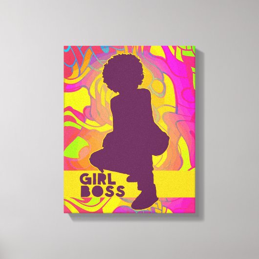 Zwart Meisje Baas Met Afro Groovy Neon Psychedelic Canvas Afdruk (Voorkant)
