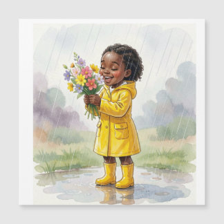 Zwart meisje in de regen met bloemen – Zachte leve