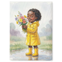 Zwart meisje in de regen met bloemen – Zachte leve