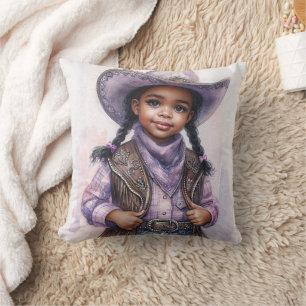 Zwart meisje in paarse cowgirl mode kussen