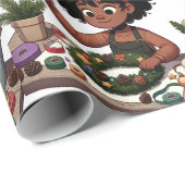 Zwart meisje kerst krans inpakpapier (Rol Hoek)