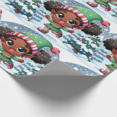 Zwart Meisje Kerst Wrapping Papier - Sneeuw Elf (Hoek)