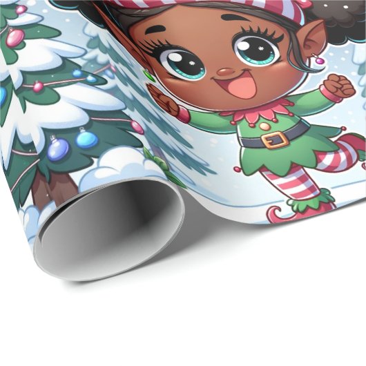 Zwart Meisje Kerst Wrapping Papier - Sneeuw Elf (Rol Hoek)