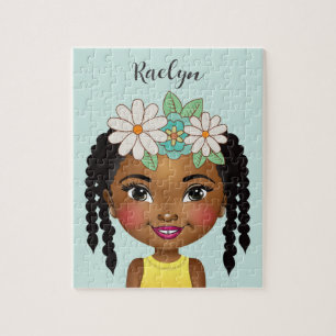 Zwart meisje met bloemen gepersonaliseerde puzzel