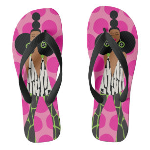 Zwart Meisje op Roze, Zwart, Groen en Wit Teenslippers