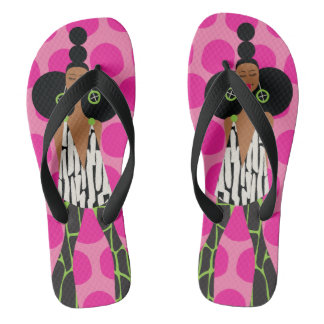 Zwart Meisje op Roze, Zwart, Groen en Wit Teenslippers