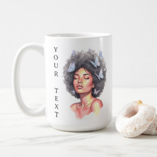 Zwart meisje Pastel Minimalistische Vlinder Aangep Koffiemok