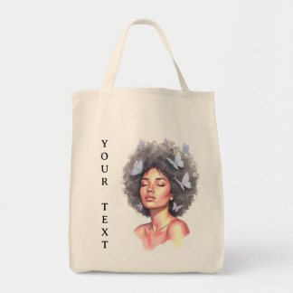 Zwart meisje Pastel Minimalistische Vlinder Aangep Tote Bag
