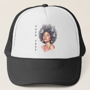 Zwart Meisje Pastel Minimalistische Vlinder Maatwe Trucker Pet