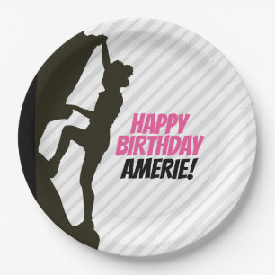 Zwart Meisje Rock Klimmen Papieren Bordje