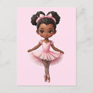 Zwart Meisje Roze Ballerina Ballet Briefkaart