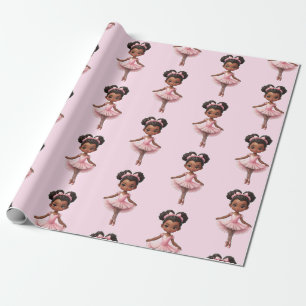 Zwart Meisje Roze Ballerina Ballet Cadeaupapier
