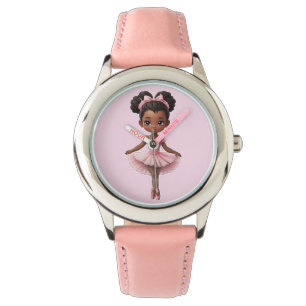 Zwart Meisje Roze Ballerina Ballet Horloge
