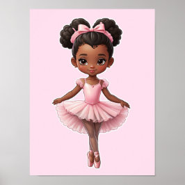 Zwart Meisje Roze Ballerina Ballet Poster
