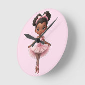 Zwart Meisje Roze Ballerina Ballet Ronde Klok (Hoek)