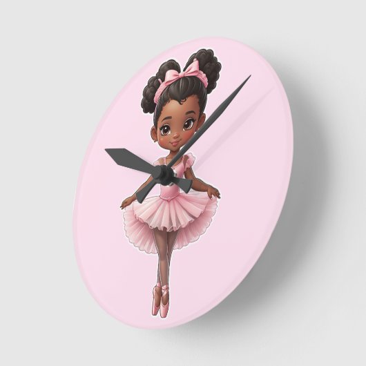 Zwart Meisje Roze Ballerina Ballet Ronde Klok (Hoek)