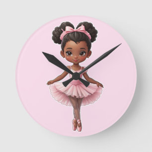 Zwart Meisje Roze Ballerina Ballet Ronde Klok