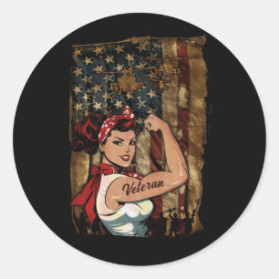 Zwart Meisje Veteraan Sterk Vrouw Afro-Amerikaans Ronde Sticker