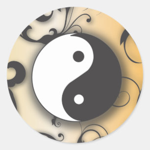 Zwart met Bronze Yin & Yang met rollen Ronde Sticker