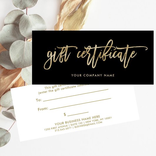 Zwart met Faux Gold Script | Cadeaubon