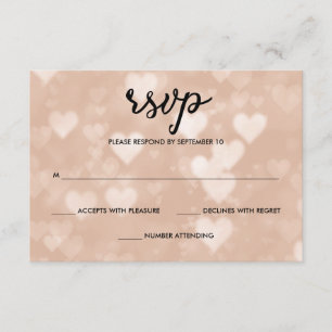 Zwart met Faux Roos Gold Bokeh Hearts RSVP Kaartje